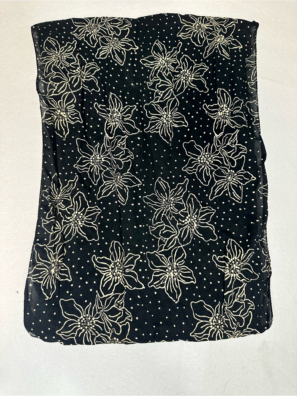 Anokhi Block Print Cotton Scarf Floral Polka Dot Navy Cream 15 x 72